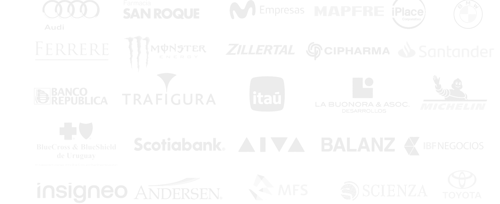 Audi, Movistar Empresas, MAPFRE, BMW, Ferrere, Santander, Banco República, Trafigura, Itaú, Michelin, Scotiabank, AIVA, Balanz, Toyota y otras marcas que trabajaron con Cacique Group